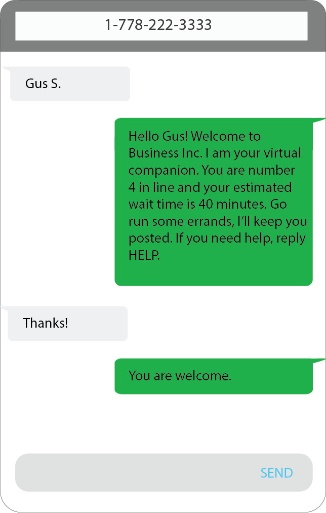 Az.vc Virtual Companion Customer SMS Waitlist Demo